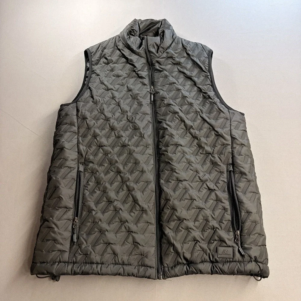 New Balance Puffer Tech Vest Mens Small Black Graphite Quilted Full Zip PO 8727